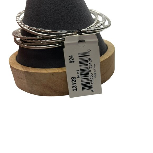 Vintage Cookie Lee Bangle‎ Bracelet Set Silver Toned Hammered Textured NEW - Picture 3 of 8